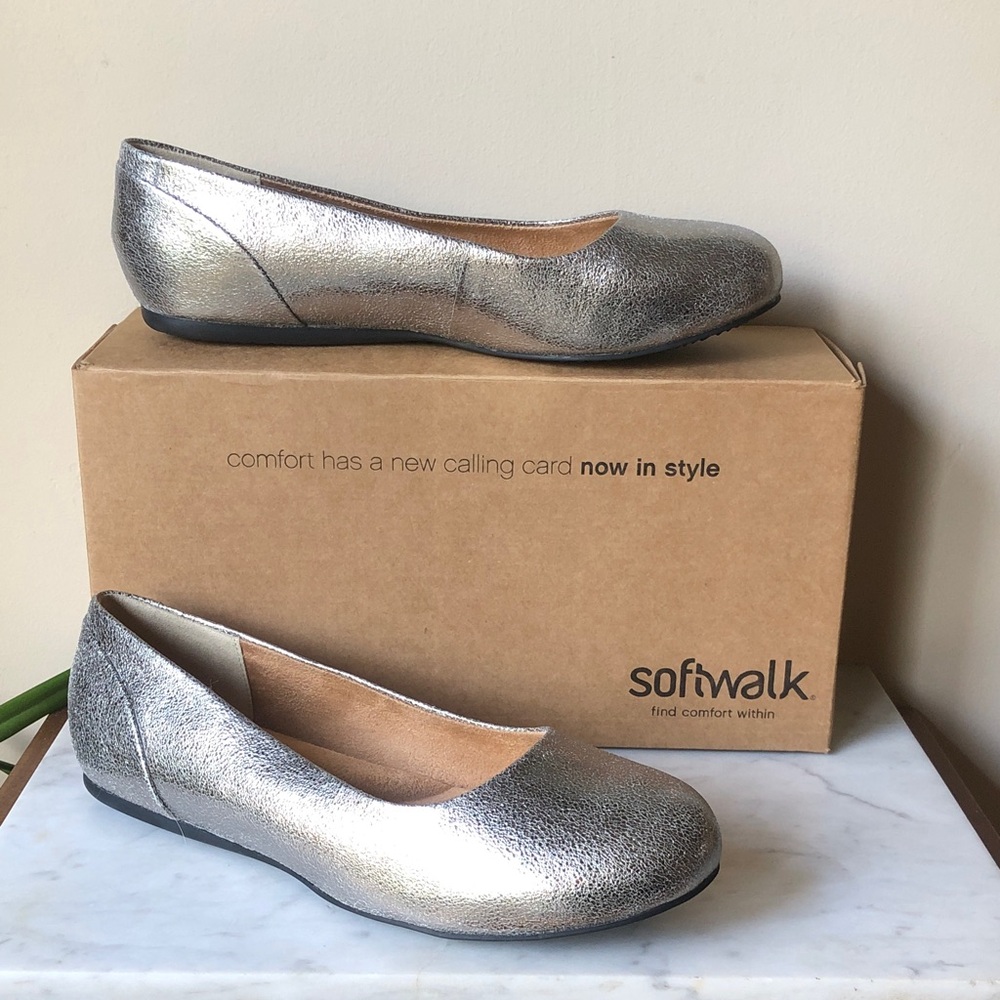 SoftWalk Metallic Platinum Womens Ballet Flats - Slip-On Comfort
